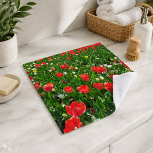 Red Tulip Flower Field Nature Photography Wash Cloth
