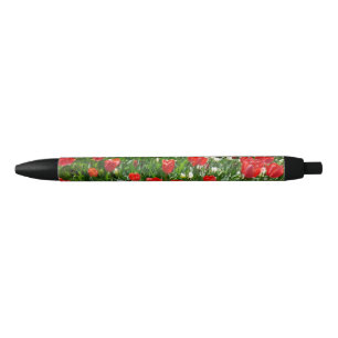 Red Tulip Flower Field Photo Black Ink Pen