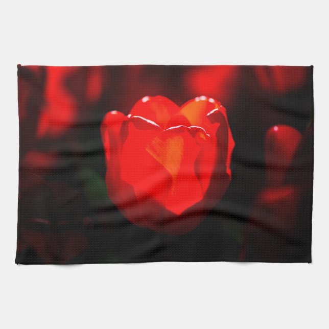 Red Tulip Flower - Fire Tea Towel (Horizontal)