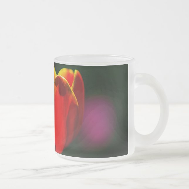 Red tulip flower frosted glass coffee mug (Right)