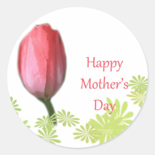 red tulip flower, happy mother's day classic round sticker