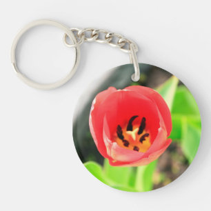 Red Tulip Flower Photograph Key Ring