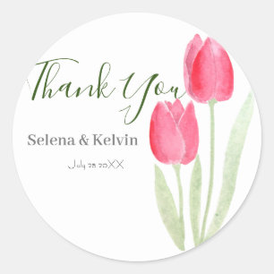 red tulip flower round sticker