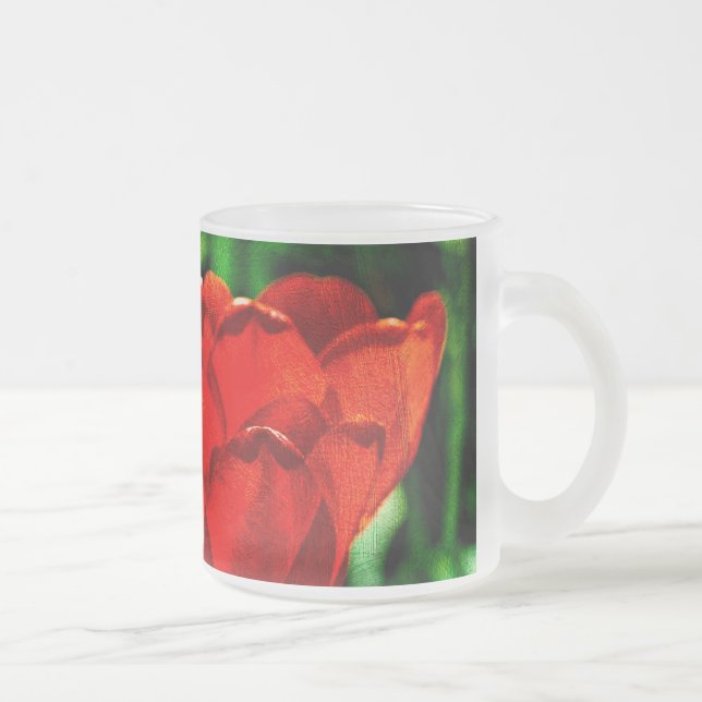 Red tulip flowers frosted glass coffee mug (Right)