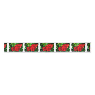Red tulip flowers grosgrain ribbon