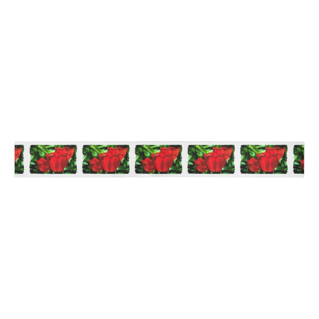 Red tulip flowers grosgrain ribbon (Front)