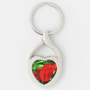 Red tulip flowers key ring