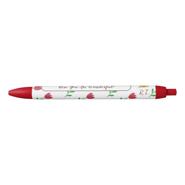 Red Tulip Flowers Pattern Monogram Initials Pen (Front)