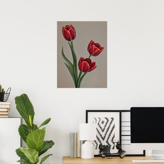 Red Tulip Flowers Poster (Home Office)