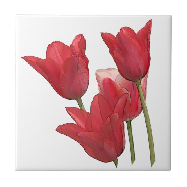 Red Tulip Flowers Tile (Front)