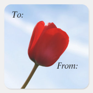 Red Tulip Gift Tag Sticker
