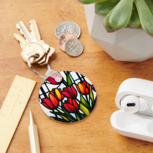 Red Tulip Leadlight, Key Ring
