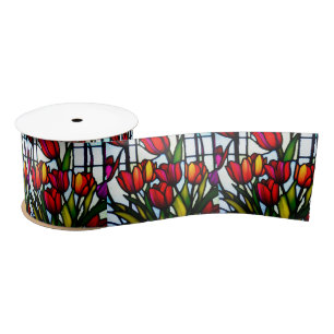 Red Tulip Leadlight, Satin Ribbon