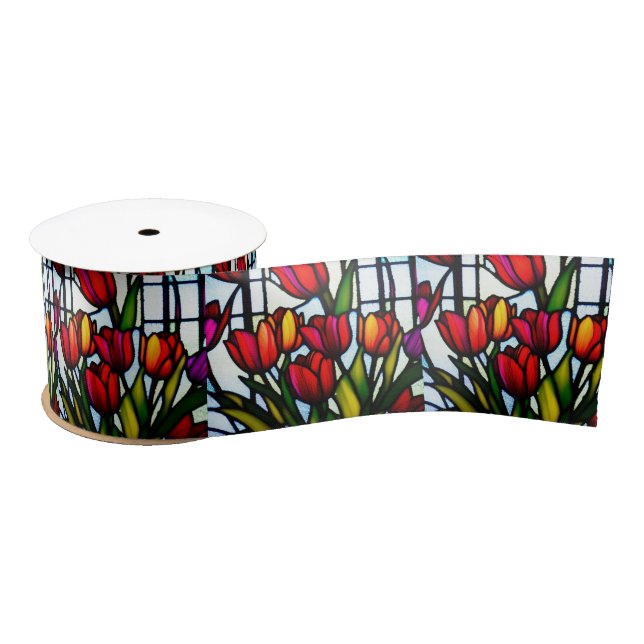 Red Tulip Leadlight, Satin Ribbon (Spool)