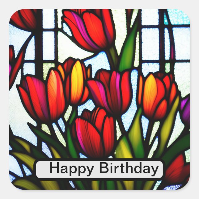 Red Tulip Leadlight, Square Sticker (Front)