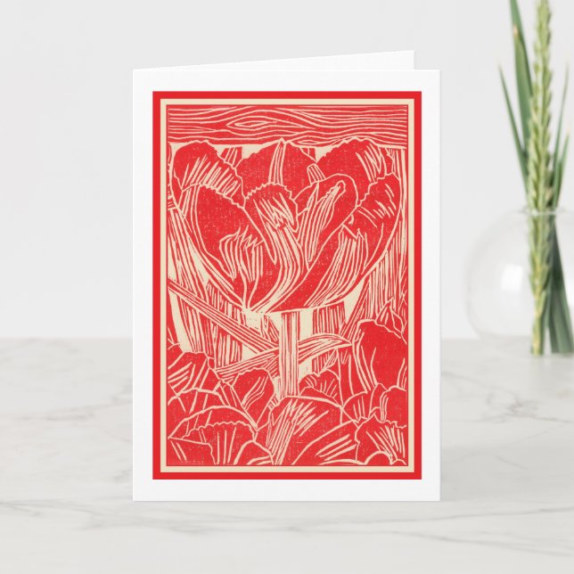 Red Tulip Linocut Greeting Card (Front)
