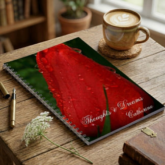 Red Tulip Macro Photo Personalised Notebook Journa