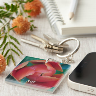 Red Tulip Macro Photo Personalized Acrylic Keyring