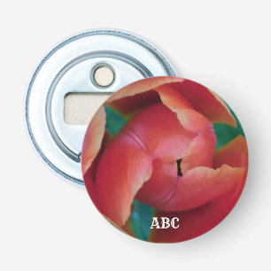 Red Tulip Macro Photo Personalized Bottle Opener