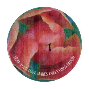 Red Tulip Macro Photo Round Personalised Glass Art Cutting Board