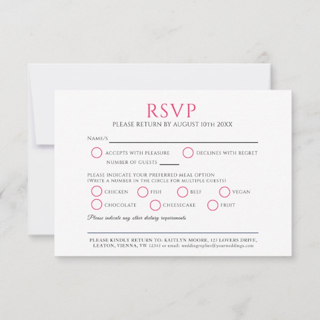 Red tulip monogram meal option wedding event RSVP card (Back)