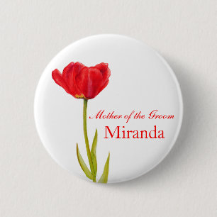 Red tulip mother of the groom wedding pin button