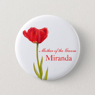 Red tulip mother of the groom wedding pin button