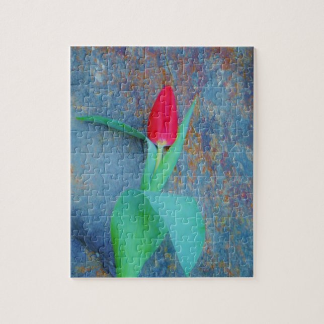 Red Tulip on Blue Grey Slate Jigsaw Puzzle (Vertical)