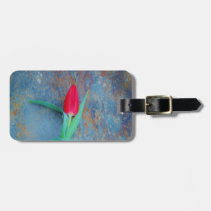 Red Tulip on Blue Grey Slate Luggage Tag