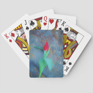 Red Tulip on Blue Grey Slate Playing Cards