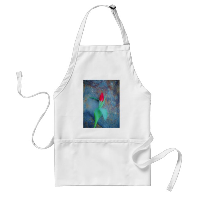 Red Tulip on Blue Grey Slate Standard Apron (Front)