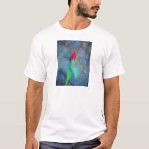 Red Tulip on Blue Grey Slate T-Shirt