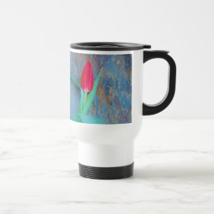 Red Tulip on Blue Grey Slate Travel Mug