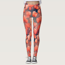 Red Tulip Pattern Leggings