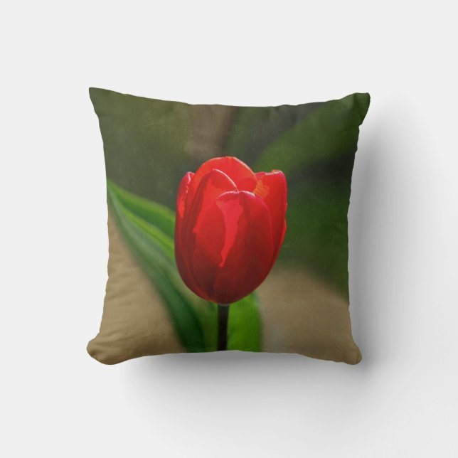 Red Tulip Spring Flower Cushion (Front)