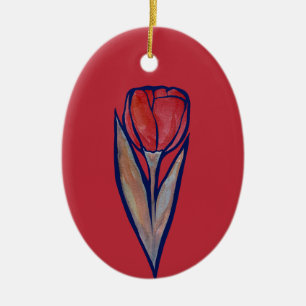 Red Tulip Spring Nature Ceramic Tree Decoration