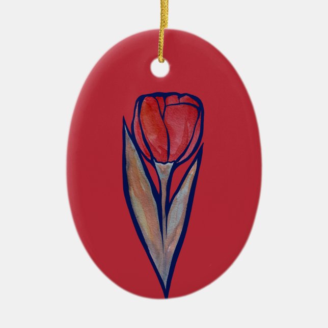 Red Tulip Spring Nature                            Ceramic Tree Decoration (Front)