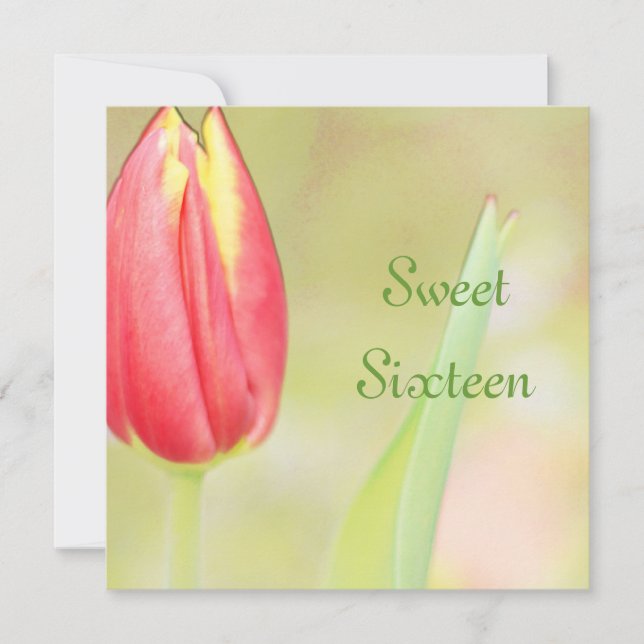 red tulip sweet sixteen birthday invitation (Front)