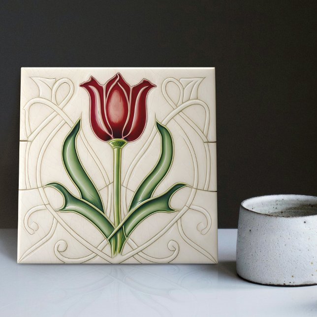 Red Tulip Wall Decor Art Nouveau Art Deco Gibbons  Tile (Creator Uploaded)