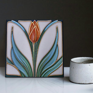 Red Tulip Wall Decor Art Nouveau Art Deco Tile