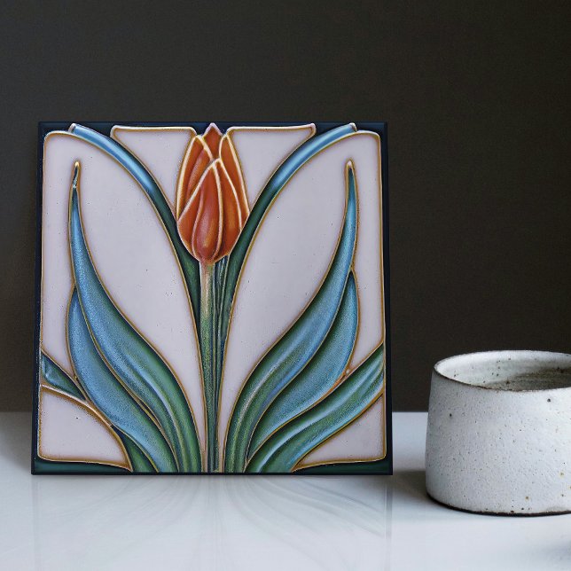 Red Tulip Wall Decor Art Nouveau Art Deco Tile (Creator Uploaded)