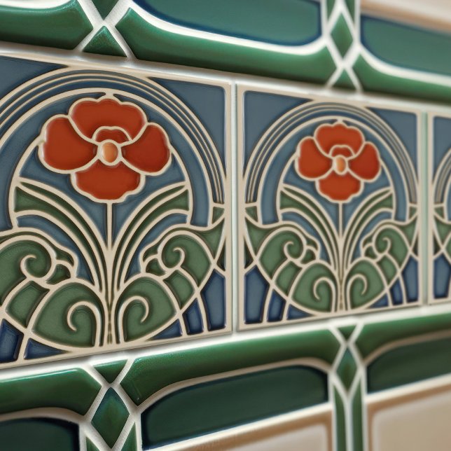 Red Tulip Wall Decor Art Nouveau Art Deco Tile (Creator Uploaded)
