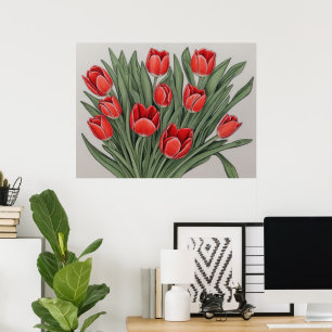 Red Tulip Watercolor Flower Poster
