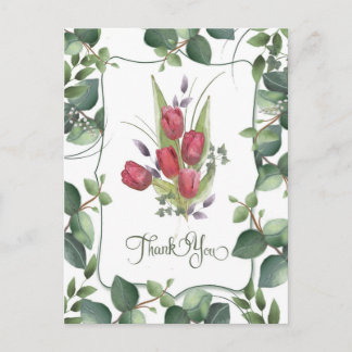 Red Tulip Watercolor Hand Painted Thank You Postcard