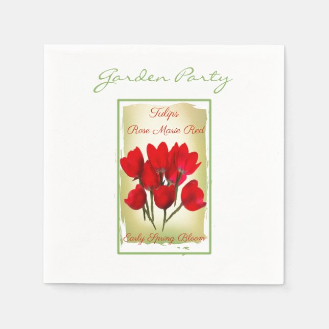 Red Tulip Watercolor Paper Napkins (Front)