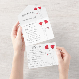 Red Tulip Watercolor Spring Wedding Elegant  All In One Invitation