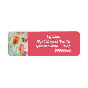 Red Tulip Watercolour Flower Return Address Labels