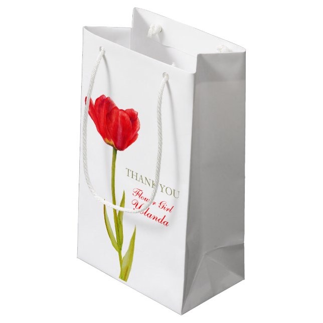 Red Tulip wedding flower girl favour gift bag (Back Angled)