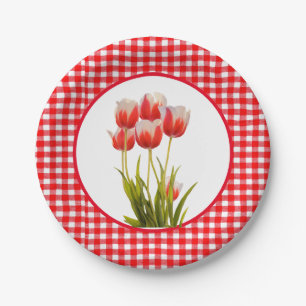 Red Tulip with Gingham Paper Plate