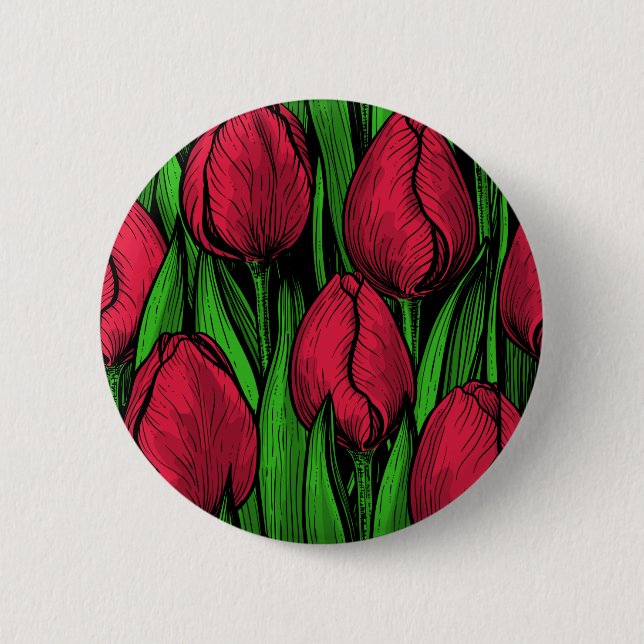 Red tulips 6 cm round badge (Front)